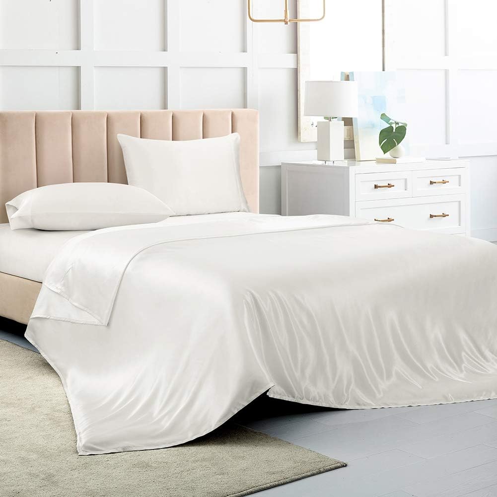 213694 - LUXBEDDING Set çarçafësh sateni për krevatin Queen, mëndafsh i bardhë, 4 pjesë
