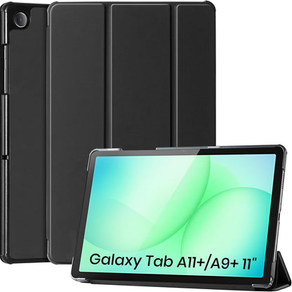 320741 - CoBak Mbrojtëse për Samsung Galaxy Tab A11+ Plus 2025 (SM-X230/X236B) / A9+ 2023 (SM-X210/X215/X216/X218) 11 inç, prej lëkure PU, e palosshme trefish, me funksion automatik gjumë/zgjim (e zezë)