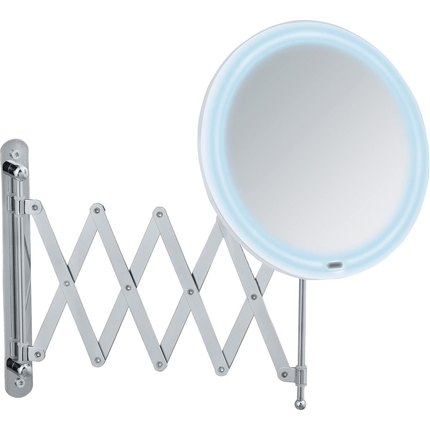 245841 - WENKO Pasqyrë Muri Teleskopike LED Barona, Pasqyrë Kozmetike me Ndriçim LED, Krah të Zgjatshëm 55 cm, Ø 20 cm, Funksion Prekjeje, USB ose Bateri