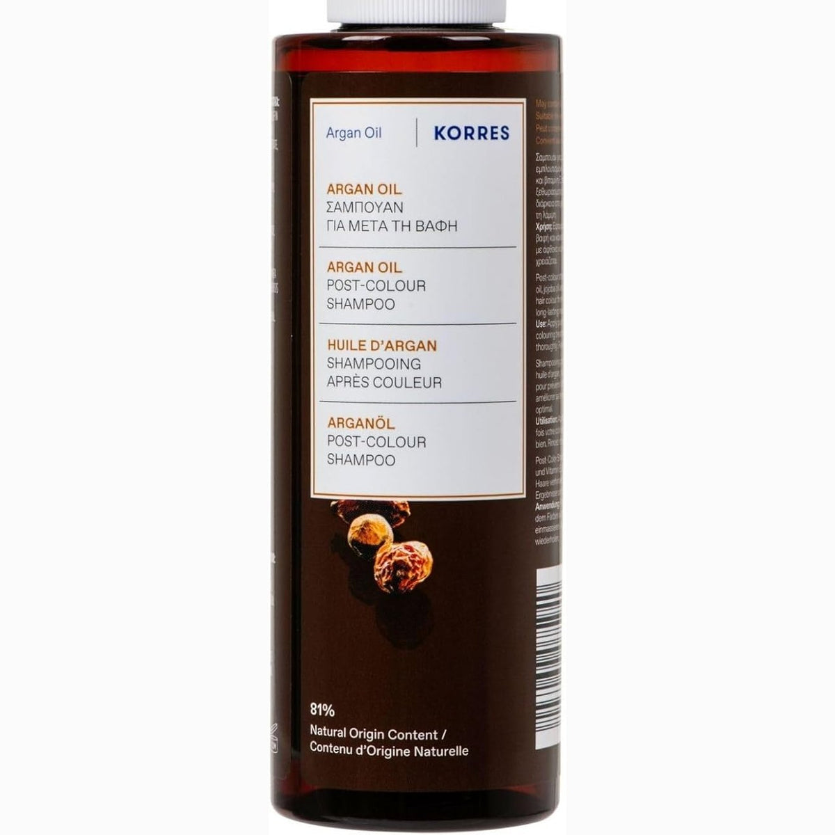 297346 - KORRES Shampo pas ngjyrosjes, pa sulfate, me vaj argani, Kujdes dhe shkëlqim, flokë të lyer, 250 ml