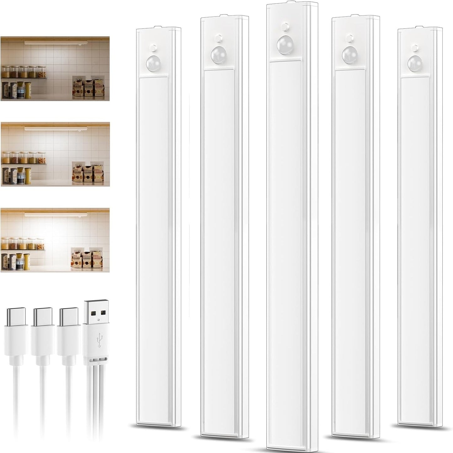 222535 - DAPHOMEU Dritë LED e Rikarikueshme nën Dollap për Kuzhinë, 1500mAh me Sensor Lëvizjeje, Ndriçim 30cm, Ngjyrë e Bardhë të Ftohtë