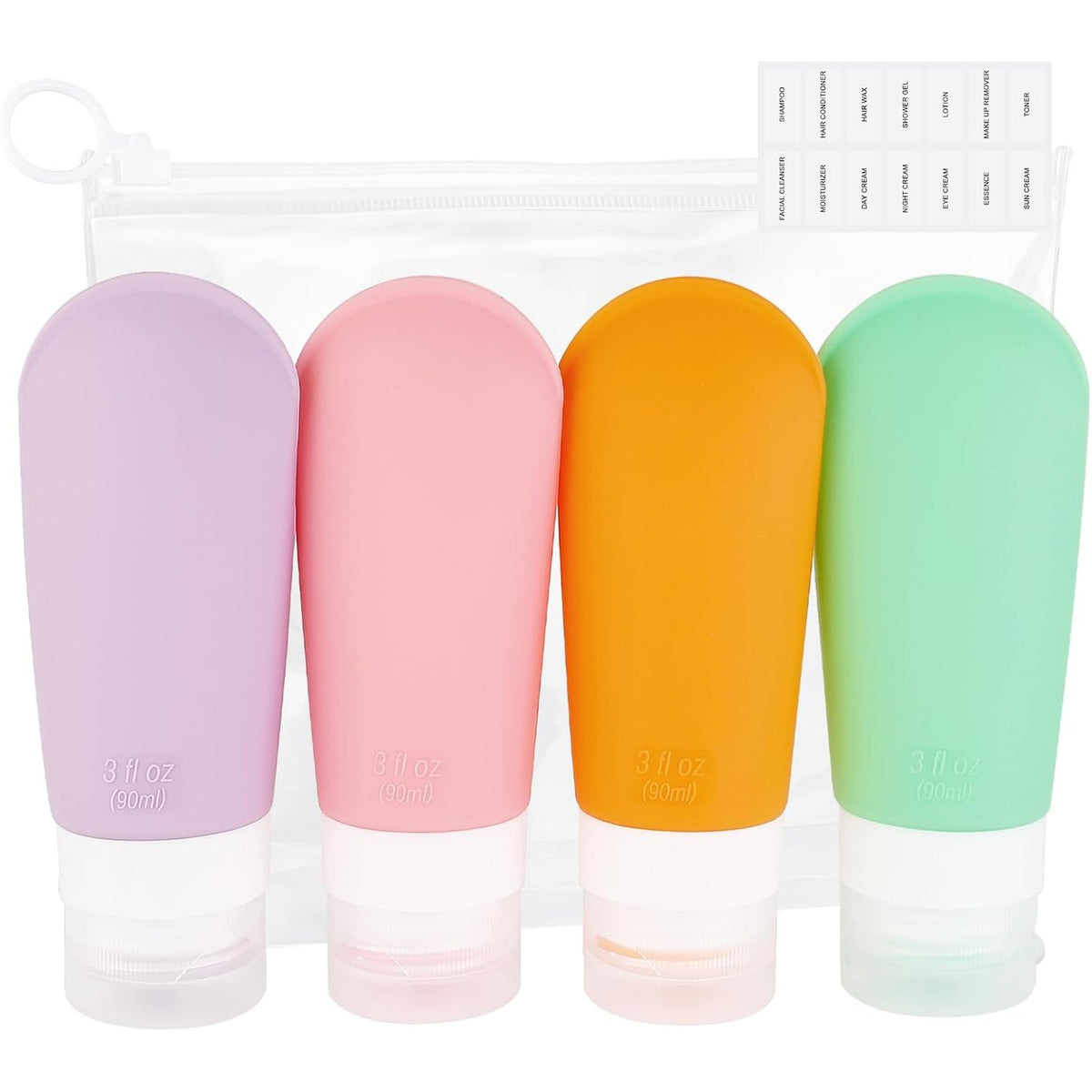 301394 - AIQINU - Shishe udhëtimi të rimbushshme 90ml, 4 copë, silikoni i papërshkueshëm nga rrjedhjet, pa BPA