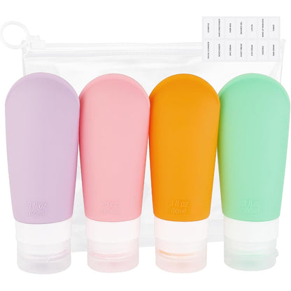 301394 - AIQINU - Shishe udhëtimi të rimbushshme 90ml, 4 copë, silikoni i papërshkueshëm nga rrjedhjet, pa BPA