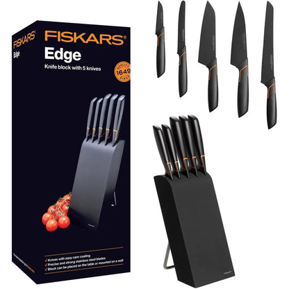 213060 - FISKARS Bllok Dizajni me 5 Thika, Gjerësia: 15.5 cm, Lartësia: 37 cm, Dru Thupre, E zezë