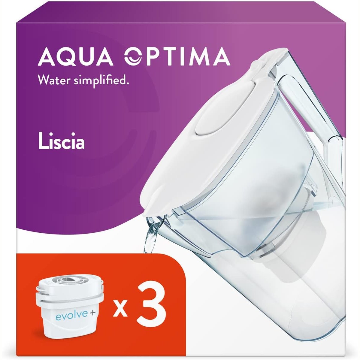 214818 - AQUA OPTIMA Enë Filtri Liscia (2.5L, e Bardhë) + 3 Filtra Evolve+