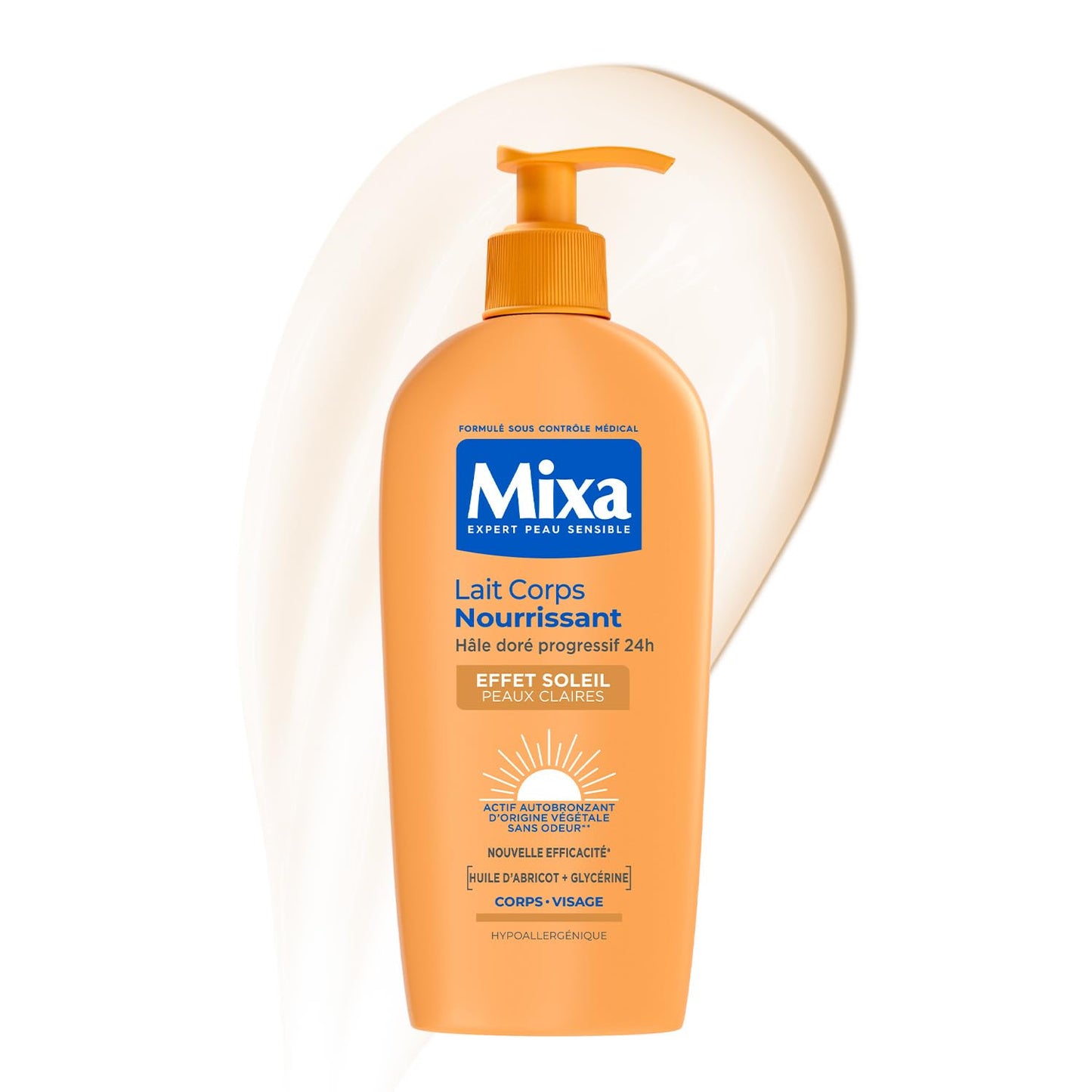 322058 - MIXA - Locion vetë-nxirës për trupin dhe fytyrën me efekt të puthur nga dielli për lëkurë të çelët - 250 ml