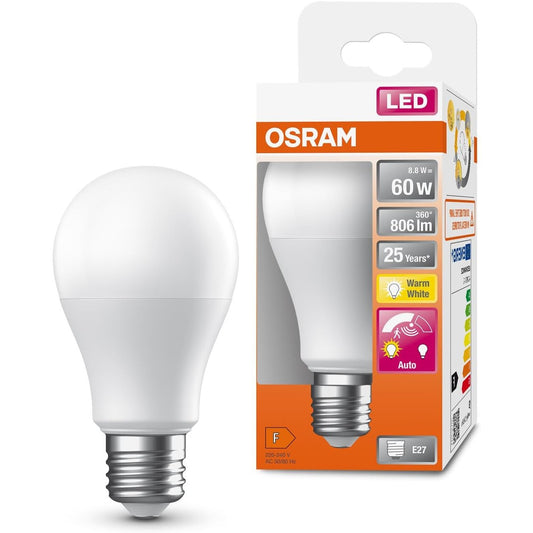 211313 - OSRAM Llampa LED SUPERSTAR+ CLASSIC A 60 FR me Bazë E27, Formë Llambë, 8.8W, 806lm, 2700K, Dritë e Bardhë e Ngrohtë, Kopsum Energjie i Ulët, Jetëgjatësi e Gjatë, me Sensor Lëvizjeje dhe Fikje Automatike