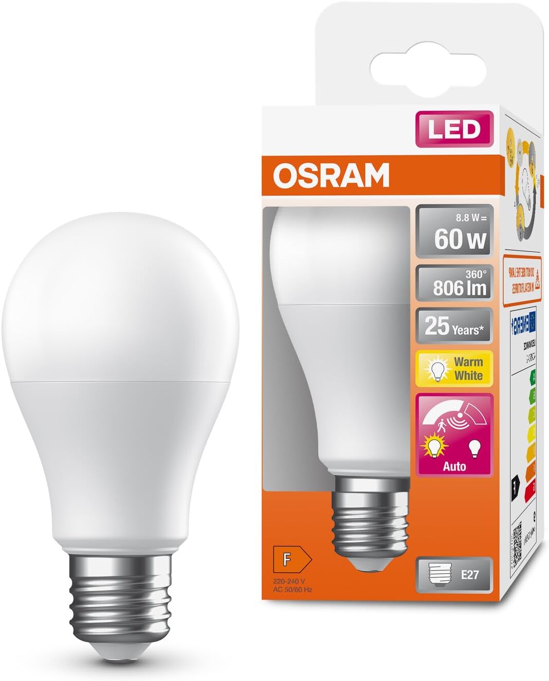 248535 - Osram LLAMPA LED SUPERSTAR+ CLASSIC A 60 FR, bazë E27, 8.8W, 806lm, 2700K, dritë e bardhë e ngrohtë, sensor lëvizjeje, fikje automatike