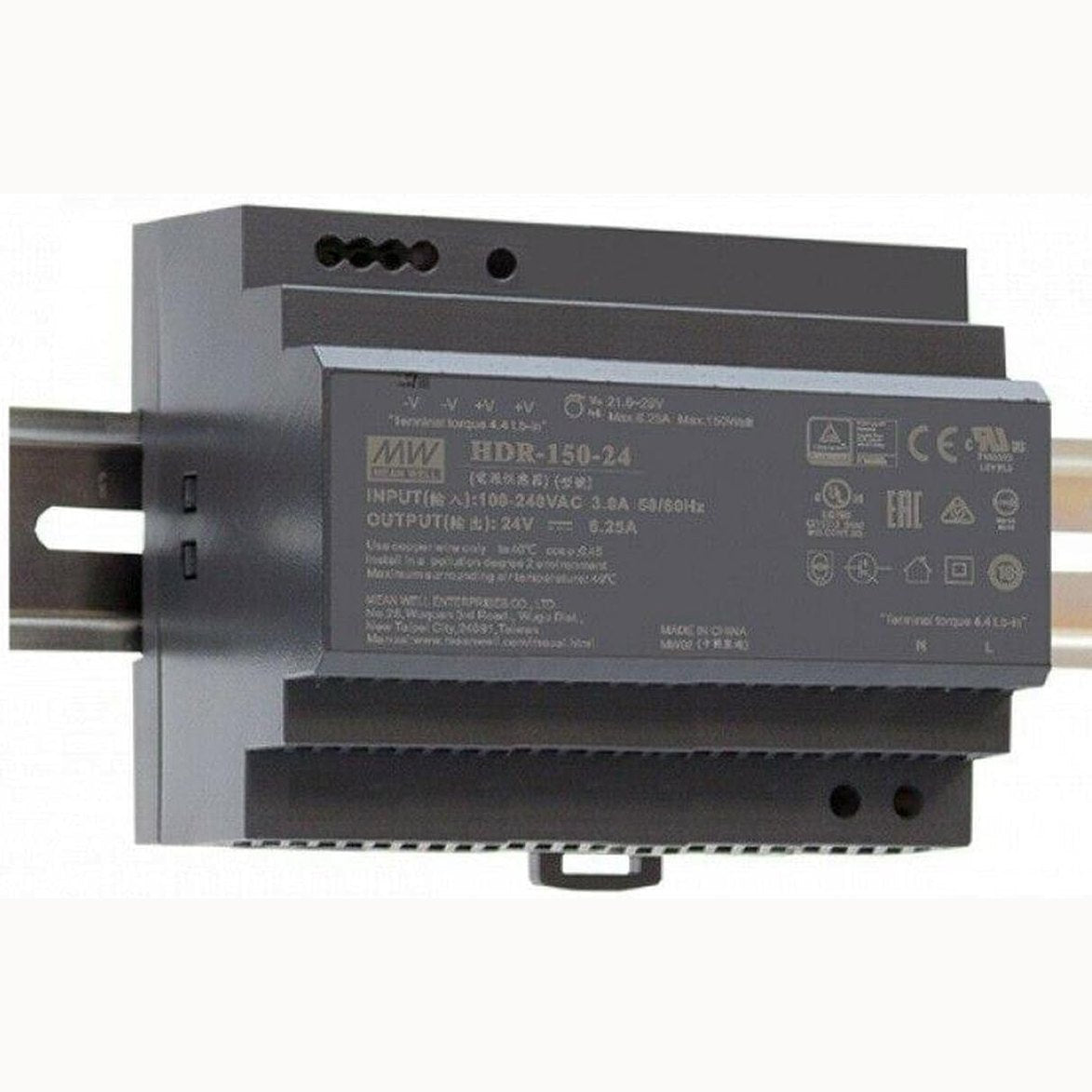 319845 - MEANWELL Furnizim me energji HDR-150-24, 150 W, 24 V, 6.25 A, me bazë në shinë DIN
