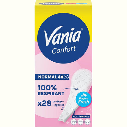 302673 - VANIA - Mbrojtëse të brendshme komode, të rregullta, me shumë forma, me aromë të freskët (Kuti me 28 copë) - 100% të frymëmarrshme