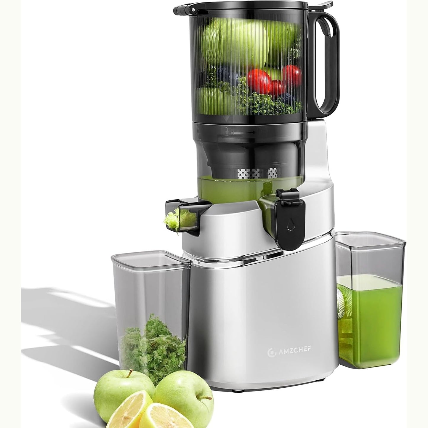 288163 - AMZCHEF Shtrydhëse Automatike 250W, Hapje 145mm, kapacitet 1.8L, shtrydhëse e ngadaltë me pres të ftohtë, argjend