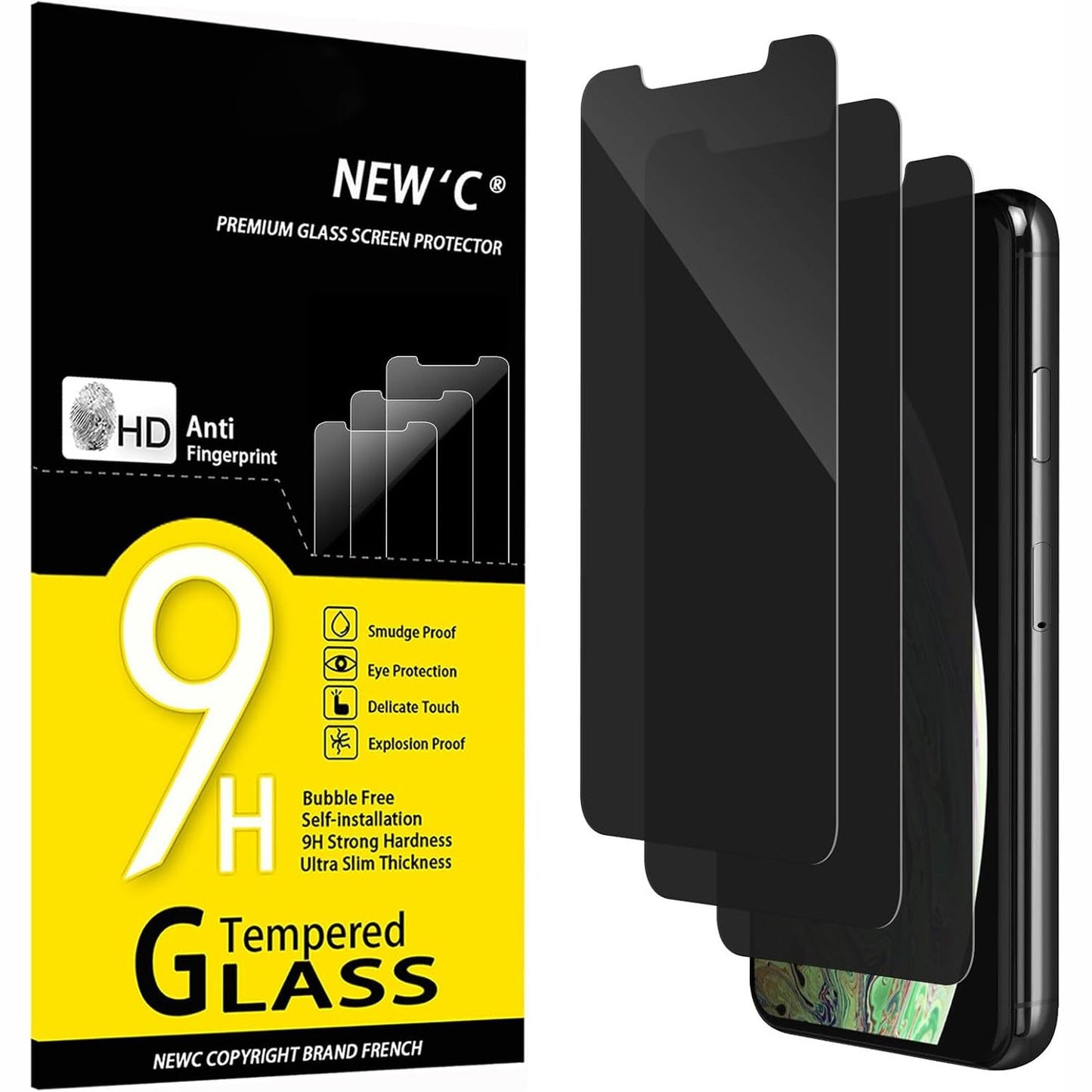 274454 - NEW'C Mbrojtës ekrani privatësie me 3 copë për iPhone 11 Pro Max/iPhone XS Max (6.5 inç) Xham i temperuar, kënd mbrojtjeje i balancuar 35 gradë, fortësi ultra të qëndrueshme 9H