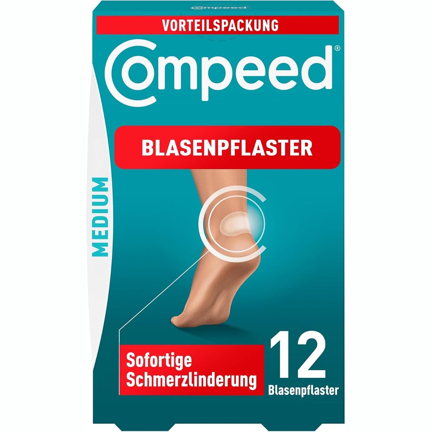318427 - COMPEED - Fasha për flluska Medium - Fasha hidrokolloide - me mbushje në thembër, mbron nga presioni dhe fërkimi - lehtëson dhimbjen, për shërim të shpejtë - 4.2 x 6.8 cm - 12 copë