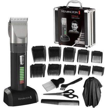 315786 - REMINGTON Makinë Prerëse Flokësh HC5811, Tehë Qeramike Vetëmprehëse 0.8-40 mm, Rregullim Preciz, Set Prerësish Flokësh me 10 Krehëra, Funksionim me Rrjet/Bateri, Litium, Kuti Alumini, Pelerinë Berberi