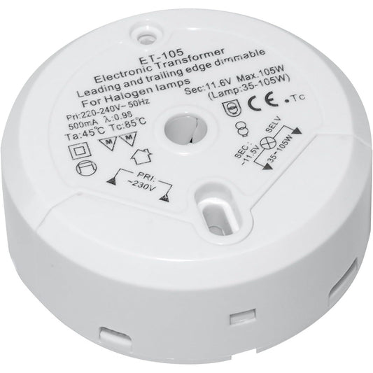 247818 - TRANSMEDIA Transformator halogjeni LT5-3L, 230/12V/35-105W, mbrojtje nga mbingarkesa, mbrojtje nga temperatura, pa rënie, 85 x 32 mm