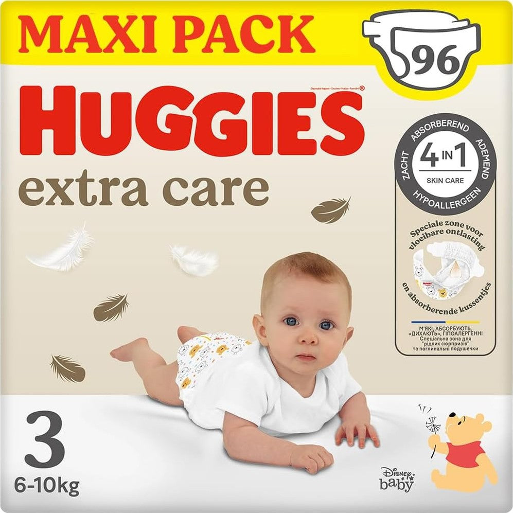 271322 - HUGGIES Extra Care Pelena për Foshnje Madhësia 3 (6-10 kg), Pako me 96 pelena, ekstra të buta, mbrojtëse kundër rrjedhjeve, hipoalergjike