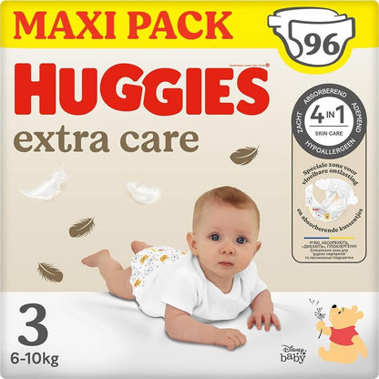 271322 - HUGGIES Extra Care Pelena për Foshnje Madhësia 3 (6-10 kg), Pako me 96 pelena, ekstra të buta, mbrojtëse kundër rrjedhjeve, hipoalergjike