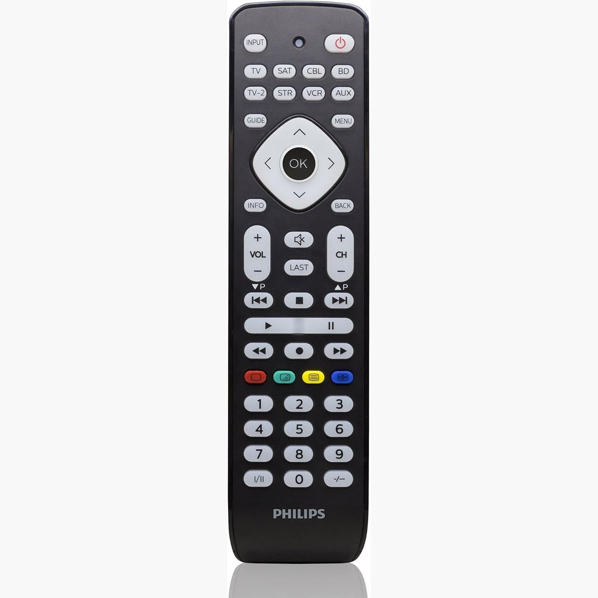274000 - PHILIPS SRP2018/10 - Telekomandë Universale për TV, 8-në-1, Buton i Mençur, Deri në 8000 Kode IR, Konfigurim i Lehtë, E Zezë