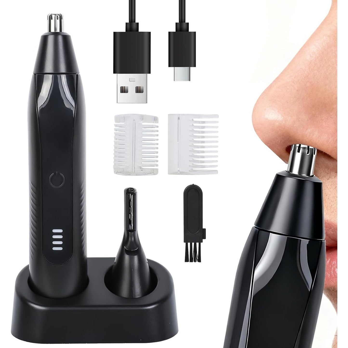 275607 - COZARY - Prerës hunde dhe veshësh 2-në-1 - i rikarikueshëm me USB - jetëgjatësi baterie 80-minutëshe - kompakt, pa dhimbje për rruajtjen e veshëve, mjekrës dhe vetullave