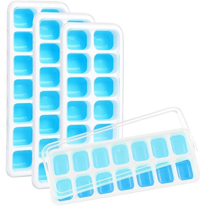 141526 - Kootek – 4 tabaka silikoni për kube akulli me kapak, pa BPA, formë fleksibël për 56 kube, nxjerrje e lehtë, kapak kundër derdhjes, të sigurta për lavastovilje dhe të palosshme (ngjyrë blu).