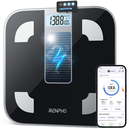 316691 - RENPHO Peshore për Trupin Diellor, Pa Bateri, Bluetooth, Kapacitet 400 lb, E zezë