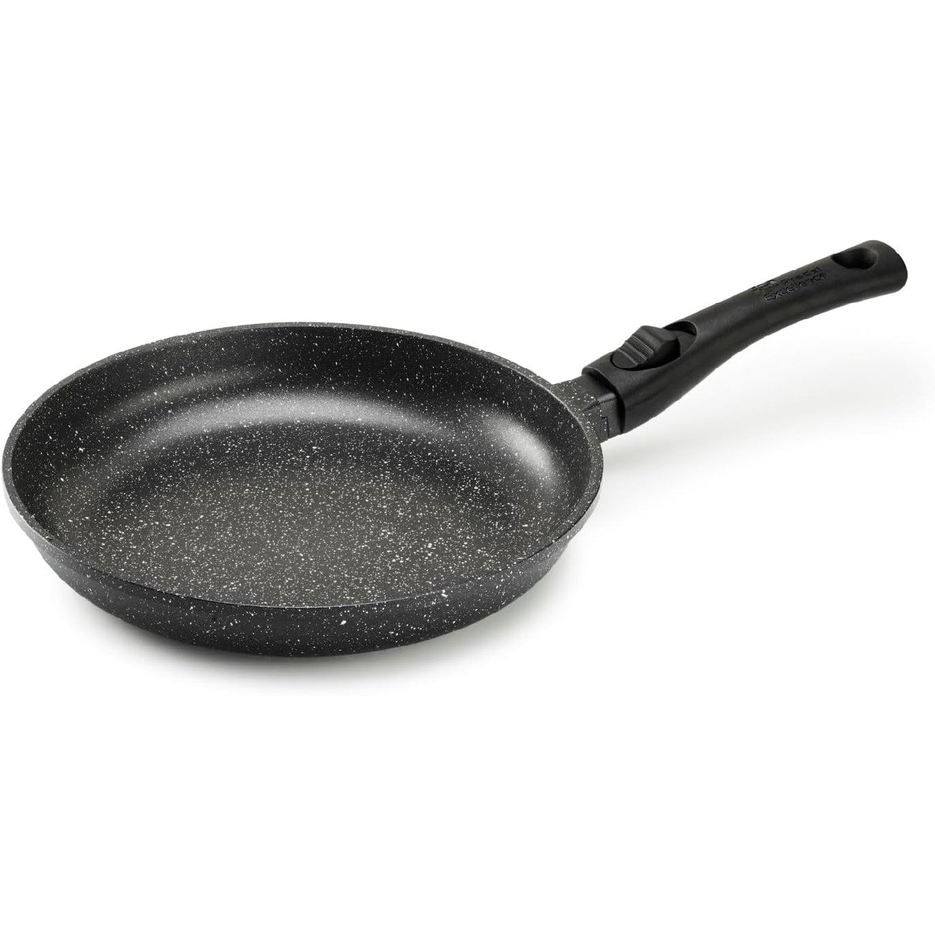 239777 - Pradel Excellence PCUI001003 Tigan alumini i derdhur premium Ø28cm, veshje jo-ngjitëse me efekt guri, dorezë e lëvizshme, i përshtatshëm për të gjitha sobat, i zi