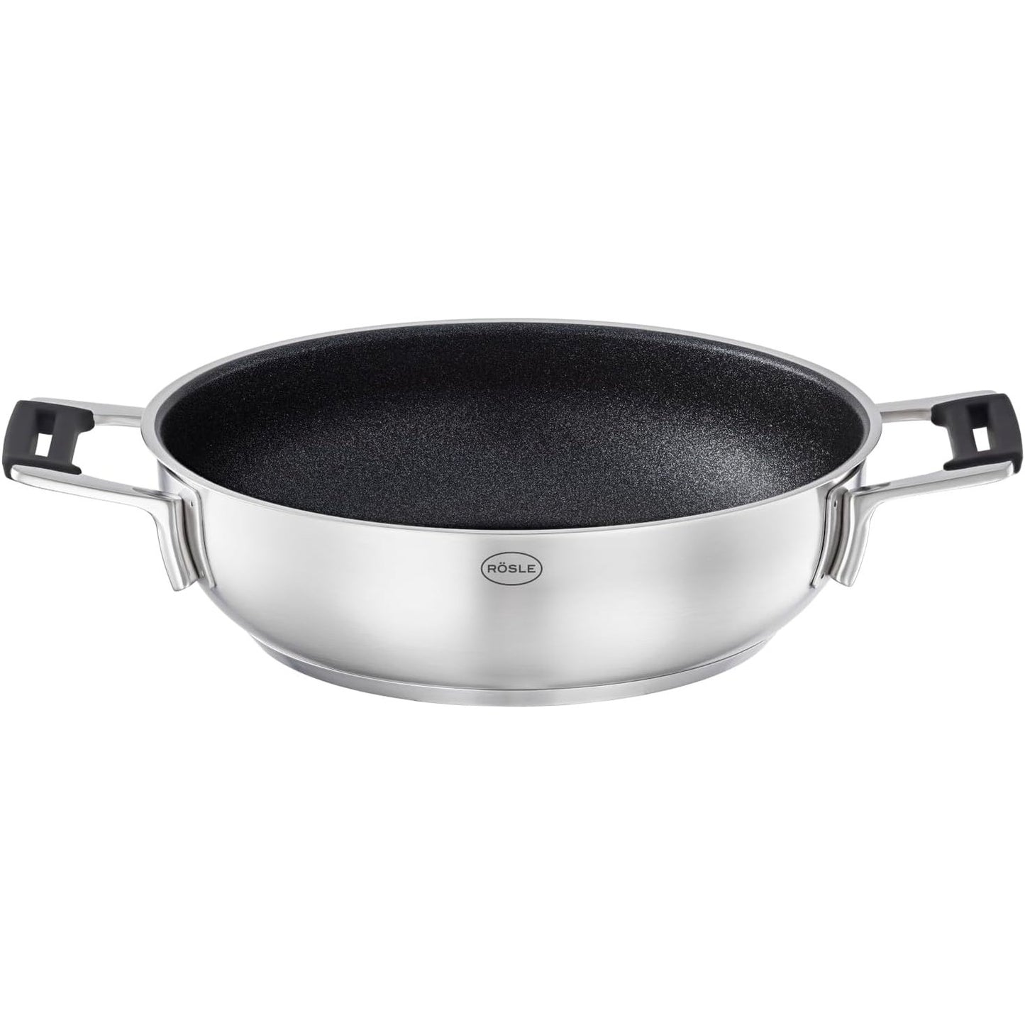 221184 - RÖSLE - Tigan servirjeje SILENCE PRO, 24 cm, çelik inox 18/10, shtresë jo-ngjitëse ProResist, doreza silikoni, i pajtueshëm me induksion, i sigurt për lavastovilje, argjend/i zi