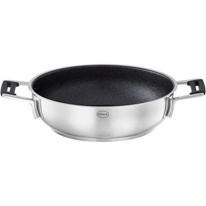 221184 - RÖSLE - Tigan servirjeje SILENCE PRO, 24 cm, çelik inox 18/10, shtresë jo-ngjitëse ProResist, doreza silikoni, i pajtueshëm me induksion, i sigurt për lavastovilje, argjend/i zi