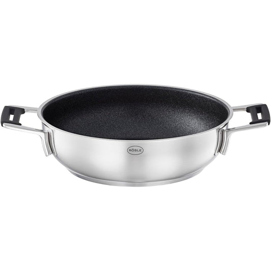 221184 - RÖSLE - Tigan servirjeje SILENCE PRO, 24 cm, çelik inox 18/10, shtresë jo-ngjitëse ProResist, doreza silikoni, i pajtueshëm me induksion, i sigurt për lavastovilje, argjend/i zi