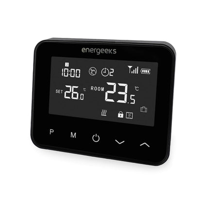 292222 - ENERGEEKS PHOENIX - Termostat inteligjent WiFi, automatik dhe i programueshëm, i pajtueshëm me kaldaja me gaz, naftë, pelet dhe ngrohje nën dysheme, kontroll i largët përmes aplikacionit, i pajtueshëm me Alexa dhe Google