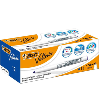 299975 - BIC Velleda Shënjues për tabele të bardhë, pako me 12 copë, ngjyrë blu, gjerësi vije 1.4 mm, me erë të ulët