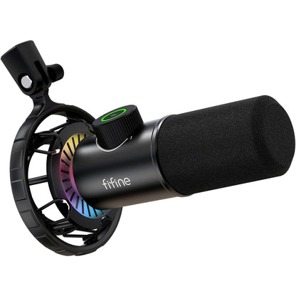 299261 - FIFINE Mikrofon për PC USB C, 16BIT/48KHZ, Mikrofon Dinamik Kardioid me RGB, Prizë Kufjesh 3.5 mm, Plug-and-Play, Montim me Goditje