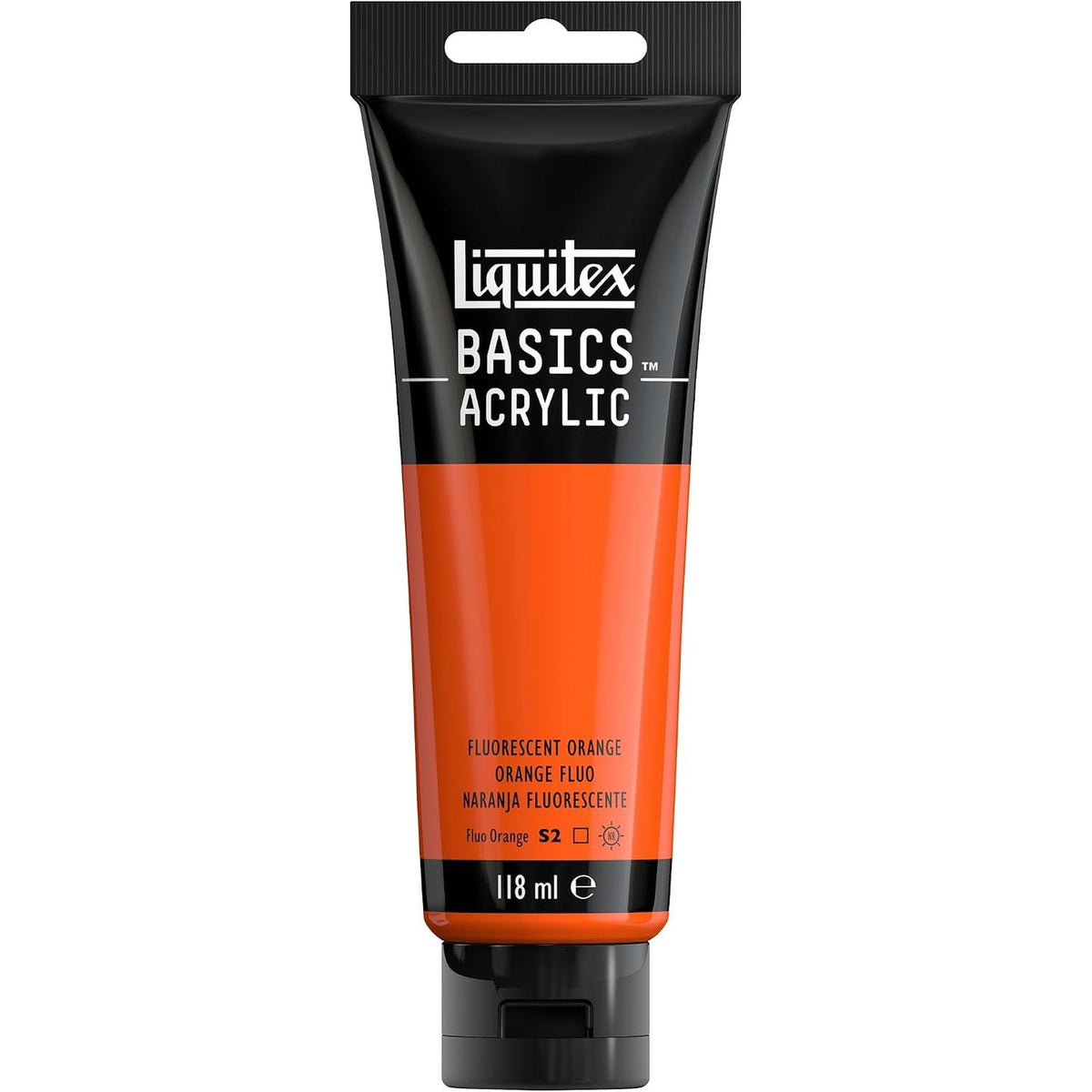 299970 - LIQUITEX Bojë akrilike 8870070 Basics Portokalli Fluo – Tub 118ml, rezistente ndaj dritës, viskozitet mesatar, shkëlqim sateni