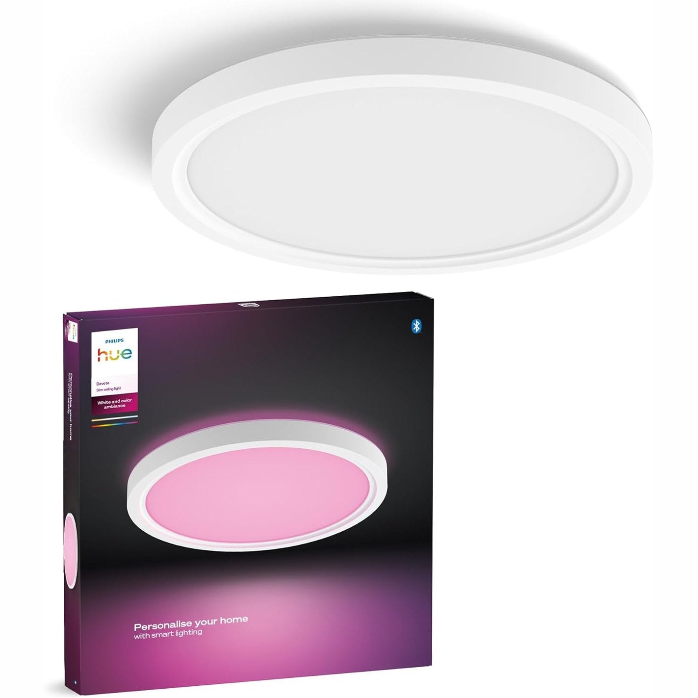 175135 - PHILIPS HUE Paneli Dritë LED Smart Devote, Rrumbullakët 30 cm, 16.6 W, 2000 Lumen, Ambient i Bardhë dhe me Ngjyra, Kornizë e Bardhë, për Ndriçim të Brendshëm në Dhomë Ndenjeje, Kuzhinë, Korridor