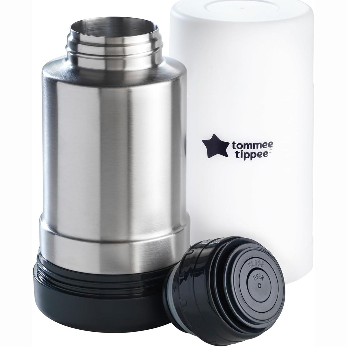 306197 - TOMMEE TIPPEE Shishe portative për foshnje dhe ngrohës ushqimi Closer to Nature, me izolim termik, shishe çeliku inox, kapak i papërshkueshëm nga rrjedhjet