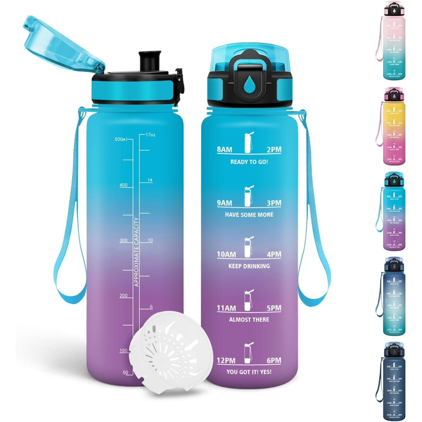 224495 - MOTSWEDI Shishe për Pije, 500ml pa BPA, e papërshkueshme nga rrjedhjet, me vulë kohe, për çiklizëm, fitnes, yoga