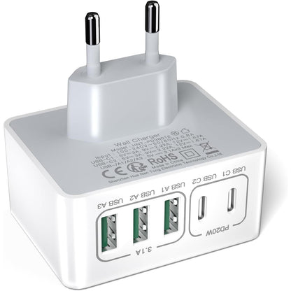 277167 - USB-C 50W Karikues, shumëkarikues USB me 5 porta, karikues i shpejtë për iPhone 17-11, iPad, Samsung, Pixel