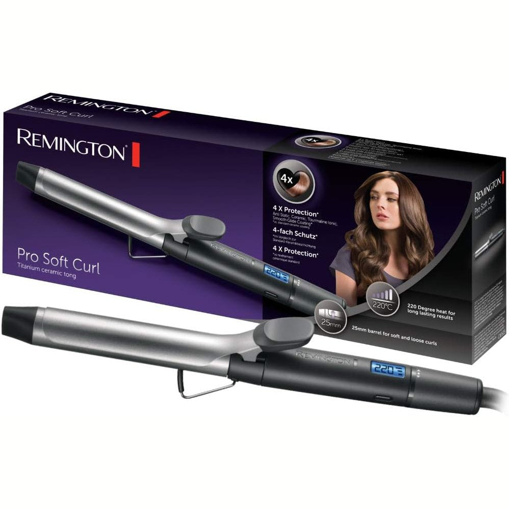 336170 - REMINGTON Hekur për Kaçurrela, Shtresë Qeramike dhe Titanium, 130° deri në 220°, Diametër Fuçie 25 mm, Ngrohje e Shpejtë në 30 sekonda, Modeli Pro Soft Big Curl CI6525