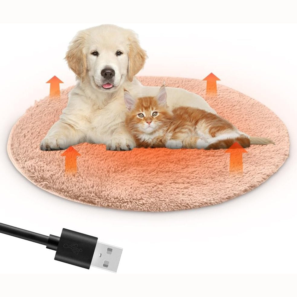 169121 - DYSHEK NGROHËS PËR QEN DHE MACE 40x40cm, e karikuar me USB 28℃, prej Pelushi Konstant në ngjyrë bezhë