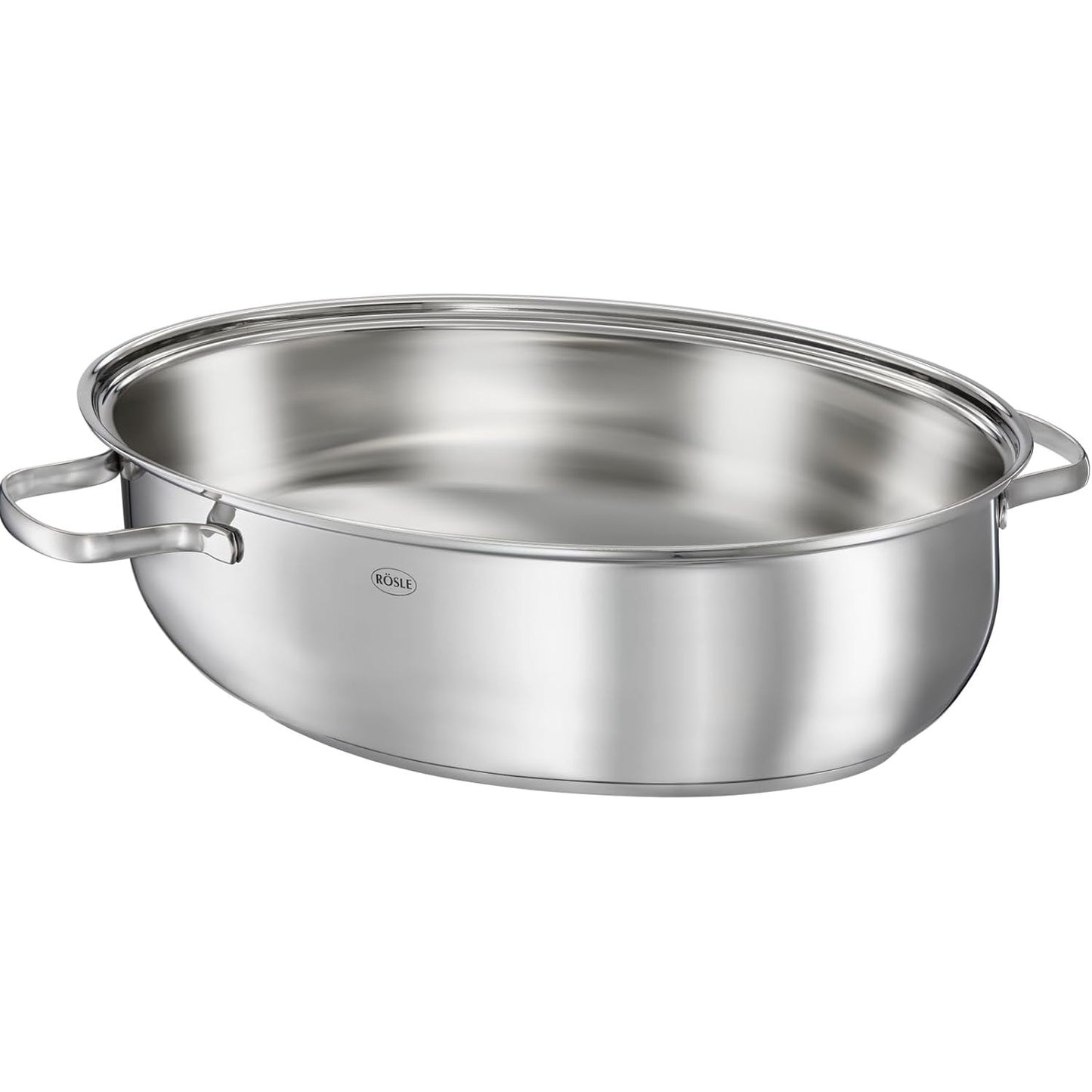 170118 - RÖSLE ELEGANCE - Tavë ovale gjysme të pjekjes, kapak multifunksional, shtresë jo-ngjitëse ProPlex, material çelik inox 18/10, ngjyra argjend/i zi, pa PFOA, i sigurt për furrë, i pajtueshëm me induksion