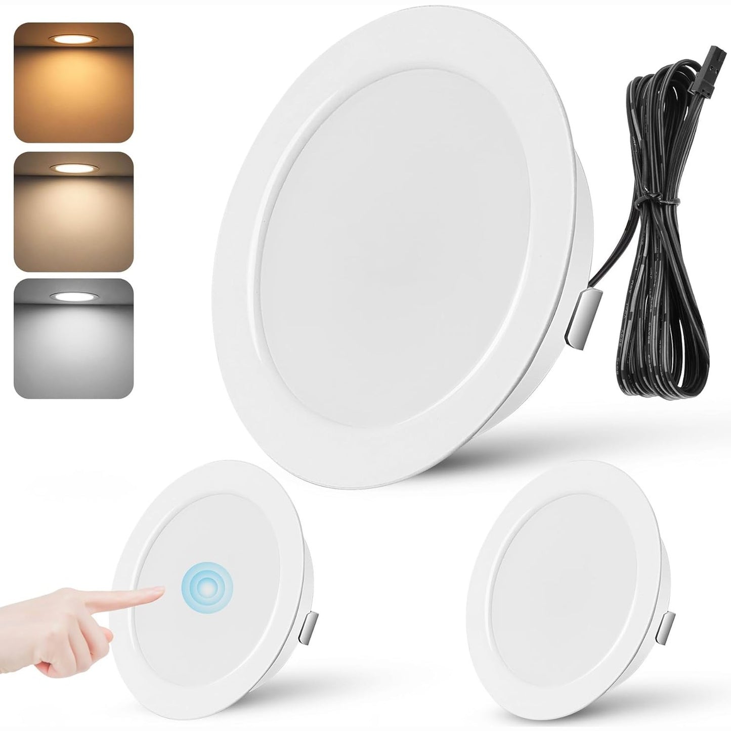 168179 - URING Seti i 3 Ndriçuesve të Futura LED, 12V, 3W, Të Zbehtë, 55-58 mm, E Bardhë e Ngrohtë 3000K/E Bardhë Neutrale 4000K/E Bardhë e Ftohtë 6000K, 15 mm Të Sheshtë