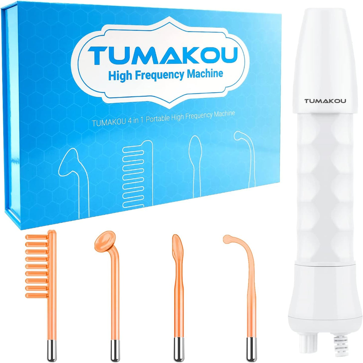305981 - TUMAKOU Shkop për fytyrën me frekuencë të lartë - Pajisje për terapi lëkure me 3 shkopinj neoni - trajtim aknesh - shtrëngim lëkure - reduktim rrudhash