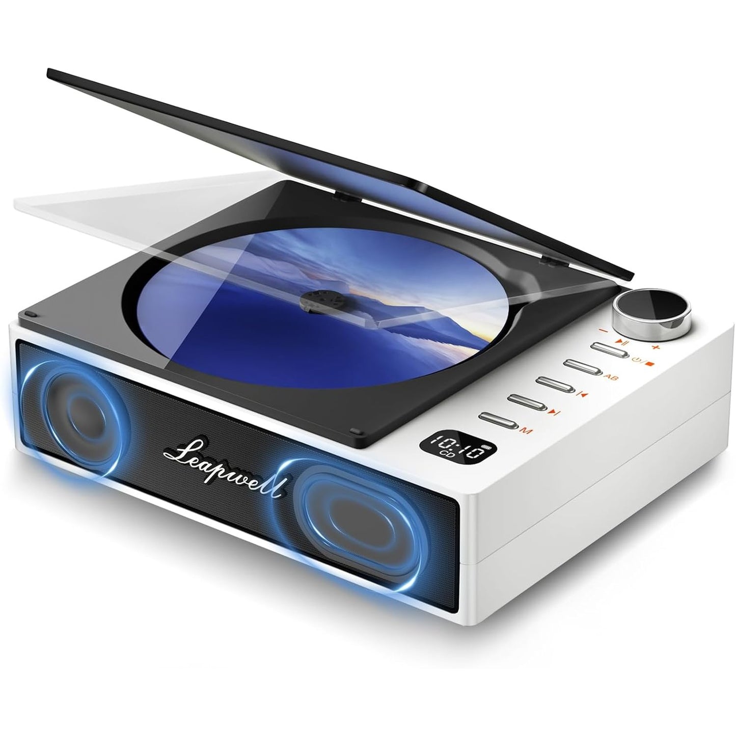 266245 - Leapwell CD player portativ me Bluetooth, altoparlantë HiFi, CD player kompakt audio retro i rikarikueshëm me kufje, radio, mbështet AUX USB optik të bardhë