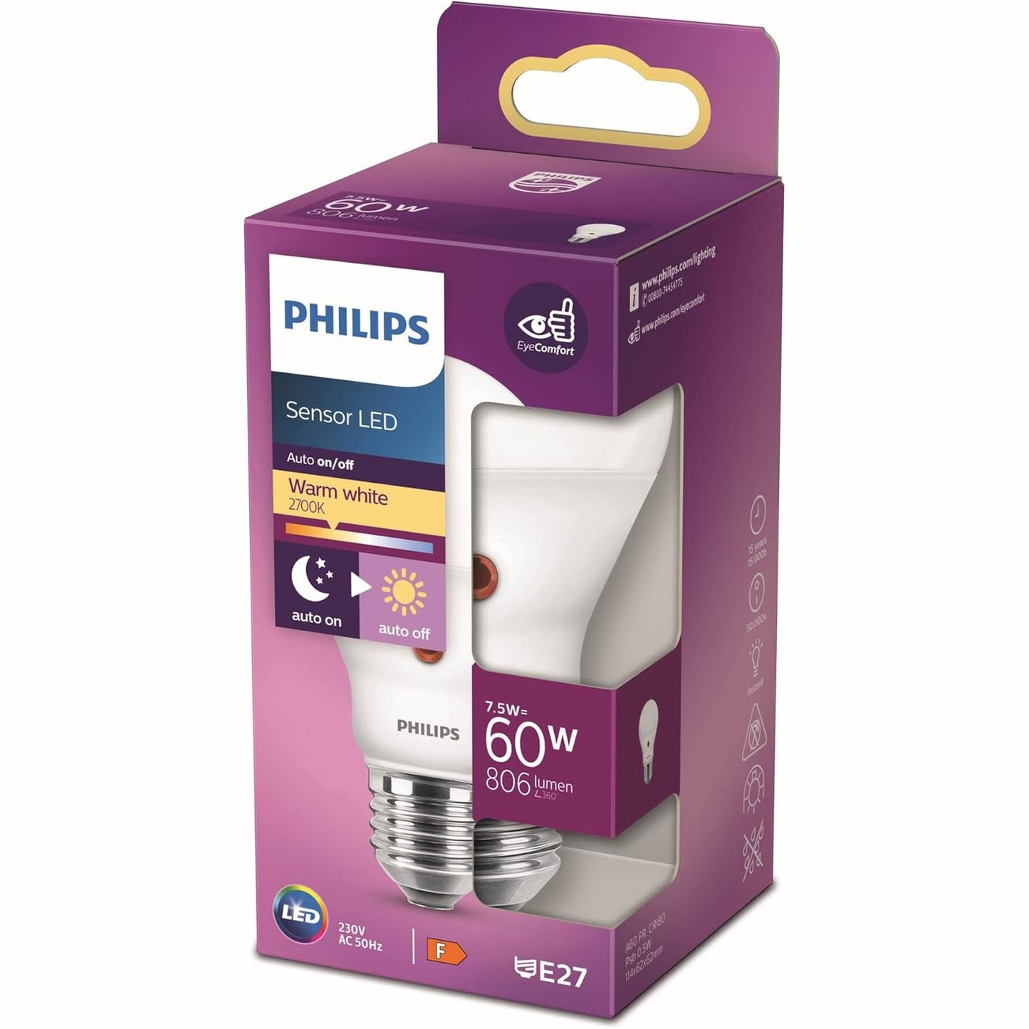 216166 - PHILIPS Llambë LED me sensor drite 60W, 2700 Kelvin, 806 lumen