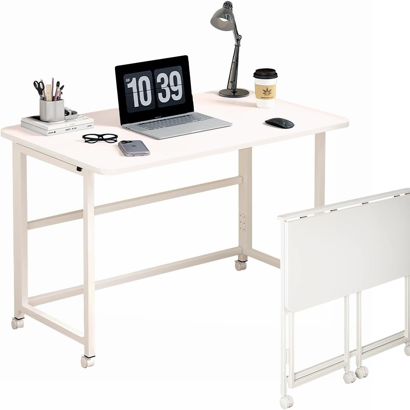 167097 - TAOTIGZU Tavolinë e Vogël Kompjuteri, e Palosshme, Laptop me Montim të Lehtë të Palosshëm, Tavolinë Kompakte e Rrotullueshme për Studim dhe Shkrim, e Bardhë, madhësia 80x40cm