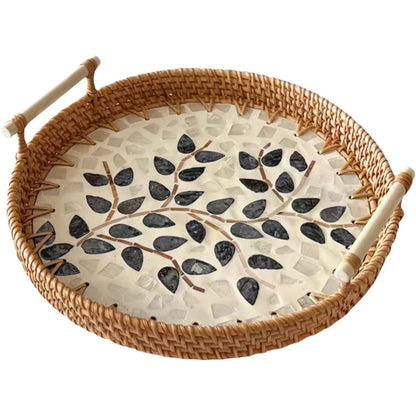168044 - SLHEQING Tabaka Servirjeje prej Ratani me Doreza, Endur me Dorë, e Rrumbullakët për Ruajtje të Bukës, Frutave, Ëmbëlsirave, e Verdhë, Diametër 28 cm