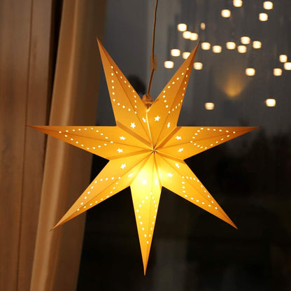 223133 - SALCAR Yll letre LED 75cm për varje, Yll i ndriçuar Advent 3D për dritare me llambë të bardhë të ngrohtë E14 dhe yll letre të bardhë