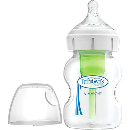318180 - DR. BROWN'S Options+ Anti-Kolik Shishe 150 ml, Qafë të Gjerë, Sistem i Patentuar i Ventilimit, Thithë me Rrjedhje të Ngadaltë +0 Muaj, Silikon i Klasës Mjekësore