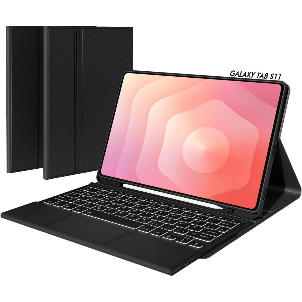 299350 - DOOHOEEK KUTI MBROJTËSE ME TASTIERË PËR SAMSUNG GALAXY TAB S11 2025, 11 INÇ, TASTIERË BLUETOOTH PA TEL ME NDRIÇIM NGA PRAPA, QWERTZ, E ZEZË