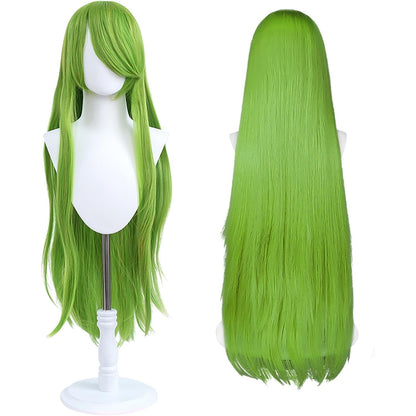 317590 - UTIEHD Paruke 100 cm e gjatë, universale për cosplay, flokë sintetikë (jeshile limoni)